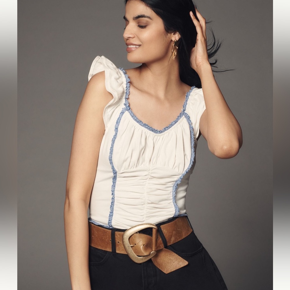 Anthropologie sleeveless Ruched and ruffled tee sz small - Picture 4 of 4